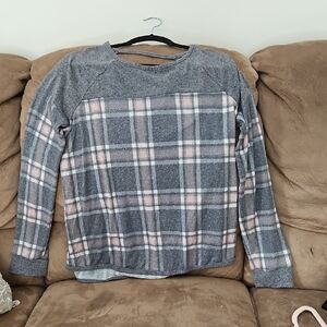 Gray and Pink Plaid Long Sleeve Shirt